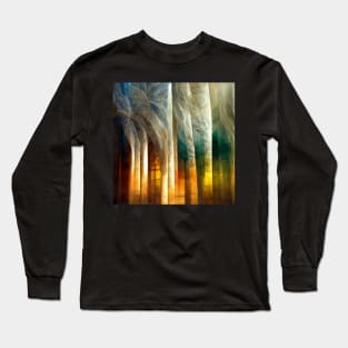 Abstract Birch Trees Stained Glass Long Sleeve T-Shirt